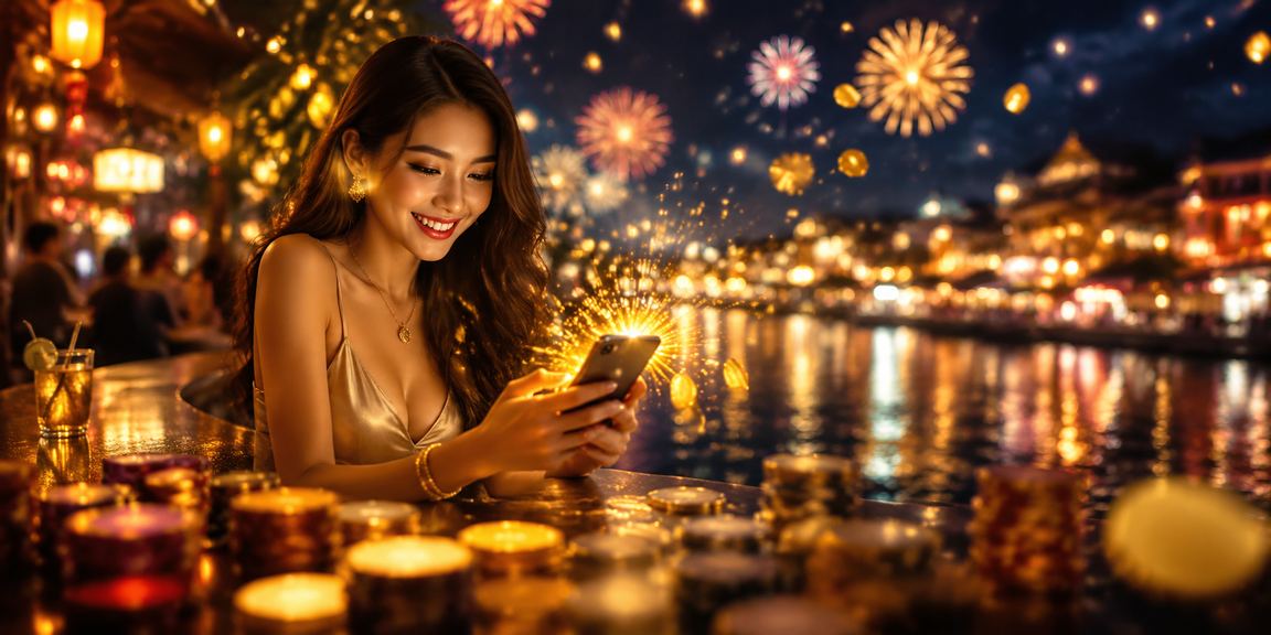 Người dùng chơi casino trên điện thoại tại chợ đêm Phú Quốc